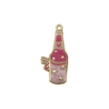 Pendentif bouteille de champagne émaillé rose avec étoiles dorées et cœur pour bijoux DIY - Pendentif Bouteille de Vin Cœur (19727)