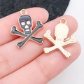 Enamel black skull and crossbones alloy charm with golden metallic back for DIY jewelry - Skull Style (19531) / Black