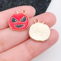 Halloween red enamel pumpkin pendant charm with gold metal back for DIY jewelry making - Red