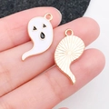 Ghost charm for DIY jewelry in rose gold finish with white enamel for Halloween - White