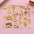 18-piece vintage gold sewing charms set with scissors, hangers and singer machine - Sewing Tool Set (SN912)
