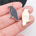 Enamel black bird charm in rose gold trim for DIY jewelry making and earrings - Crow Bird Style (19534) / Black