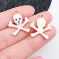 Skull and crossbones enamel alloy charm pendant for Halloween DIY jewelry making - Skull Style (19535) / White