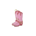 Pendentif botte de cow-boy en émail rose avec bordure dorée pour bijoux DIY et artisanat - Bottes de Cow-boy à Boucle (19728)
