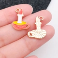 Halloween candle in red tea cup enamel charm for DIY earring and necklace making - Candle Style (19536) / Orange