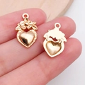 Golden heart charm with flower accent for DIY jewelry making and necklaces - Heart Shape (19978)