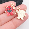 Cartoon red monster enamel alloy charm with golden trident for DIY jewelry making - Red
