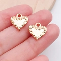 Golden heart-shaped metal charms with vintage engraving and hanging loops - Heart Shape (19981)