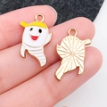 Cartoon ghost enamel alloy charm with gold metal backing for DIY Halloween jewelry - Striped Ghost Devil Style (19541) / White