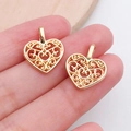 Golden heart-shaped filigree pendant charms with intricate scrollwork for DIY jewelry - Heart Shape (19983)