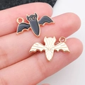 Black enamel bat charms in alloy metal for DIY jewelry making, front and back view - Bat Style (19544) / Black