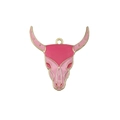 Pendentif tête de taureau en émail rose avec bords dorés pour la création de bijoux DIY - Tête de Taureau Cowboy (19730)