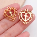 Golden heart cross charms in hammered and smooth finish for DIY jewelry accessories - Hollow Heart Cross (20329)