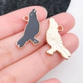 Black bird raven enamel pendant charm in gold alloy for Halloween DIY jewelry making - Looking Up Crow Style (19546) / Black