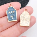 Blue and gold RIP tombstone alloy charms for Halloween DIY jewelry making - Dark Blue