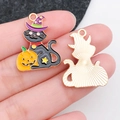 Halloween black cat and pumpkin charm with vibrant enamel finish and gold plating - Magic Hat Pumpkin Cat Style (19551) / Black