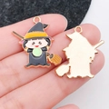 Halloween little witch charm in black and orange enamel alloy for DIY jewelry - Black