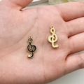 G-sleutel bedeltjes van legering in zwart email en goudstructuur voor DIY-sieraden - G-sleutel Stijl (19451) / 1 Stuk Verpakking (21x9mm) / Zwart