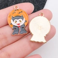 Halloween vampire cartoon alloy charm with orange moon and gold-plated textured back - Vampire Style (19553) / Orange
