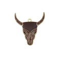 Pendentif tête de vache en émail marron foncé avec détails en métal doré DIY - Tête de Taureau Cowboy (19732)