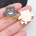 Cartoon owl enamel alloy charms with orange eyes and golden ring for DIY jewelry making - Tree Branch Bat Owl Style (19555) / Black