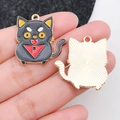 Enamel black cat pendant with skull scarf for DIY Halloween jewelry making - Black