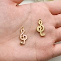 Roze en gouden muzieksleutel hangers voor DIY kettingen, handgehouden voor schaal - G-sleutel Stijl (19454) / 1 Stuk Verpakking (21x9mm) / Roze