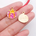 Emaille Kürbis Anhänger in Pink und Orange mit strukturierter Goldrückseite für DIY Schmuck - Hängende Schmuckkugel
