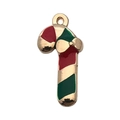 Christmas candy cane pendant in red and green enamel with a golden festive bow - Red and Green Christmas Candy Cane (8866) / 10x20mm / Red and Green