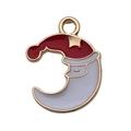 Christmas Santa on moon charm with red and white enamel finish in gold alloy - Red and White Christmas Moon (8868) / 15x20mm / Red & White