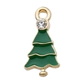 Green enamel Christmas tree charm with gold plating and sparkling crystal stud detail - Enamel Green Rhinestone Christmas Tree (9903)