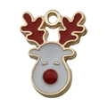 Cartoon reindeer Christmas pendant with red nose and gold-tone alloy for DIY jewelry - Enamel White Christmas Reindeer Head (9906)