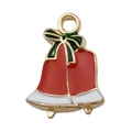 Christmas bell alloy charm with red enamel finish and green bow for DIY jewelry - Enamel Red Christmas Bell (9907)
