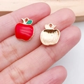 Apfel-Anhänger aus Legierung mit roter Emaille und goldener Metallrückseite für DIY - Roter Apfel-Stil (10851)