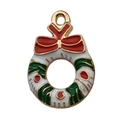 Christmas wreath alloy pendant with red bow and enamel finish for DIY jewelry - Enamel Green Christmas Wreath (9908)