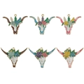 Set of 6 enamel flower bull skull pendants for DIY necklaces and crafts in western style - Mixed 6-Piece Enamel Bull Head Set (SN1001)
