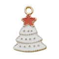 Christmas tree alloy pendant in gold and white enamel with a red star for DIY jewelry - Enamel White Christmas Tree Red Star (9909)