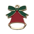 Christmas alloy enamel charm featuring a red bell with a green bow and golden finish - Red Enamel Christmas Bell (10918)