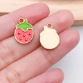 Rote Erdbeeren Emaille Anhänger aus Metall für DIY Schmuck und Zubehör Basteln - Rotes Rundes Erdbeermodell (11979)