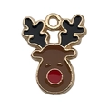 Christmas reindeer enamel charm with golden metal edges and a classic red nose detail - Brown Enamel Christmas Reindeer Head (10919)