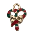 Christmas candy cane pendant in red and green enamel with a golden bow detail - Red and Green Enamel Christmas Cane (10920)