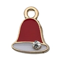 Christmas bell charm pendant in red and white enamel with rhinestone for DIY jewelry - Red Enamel Christmas Hat or Bell (10922)