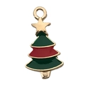 Christmas tree charm with green and red enamel details on golden metal base for DIY jewelry - Red and Green Enamel Christmas Tree (10923)