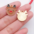 Weihnachtsrentier-Emaille-Anhänger mit roter Nase und goldener Metallrückseite für DIY - Rentierkopf
