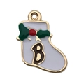 Christmas stocking alloy pendant with green holly and letter B for DIY jewelry making - White Enamel Christmas Sock (10924)