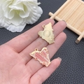 Detail of enamel cello pendant showing intricate strings and floral texture on palm - Enamel Pink Harp Style / 26x20mm / Pink
