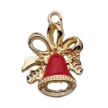 Festive red enamel and gold alloy bell charm with bow detail for Christmas DIY jewelry - Red Enamel Christmas Bell (12256)