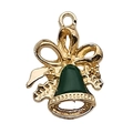Christmas gold alloy bell charm with green enamel holly leaves and bow for DIY jewelry - Green Enamel Christmas Bell (12257)