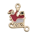 Christmas Santa Claus sleigh pendant in gold alloy with red enamel and dual loop connectors - Red Enamel Santa Sleigh (12258)