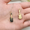 Emaille elektrische gitaar bedeltjes in zwart en goud voor DIY-sieraden - Gitaar Stijl (19458) / 1 Stuk (27x9mm) / Zwart
